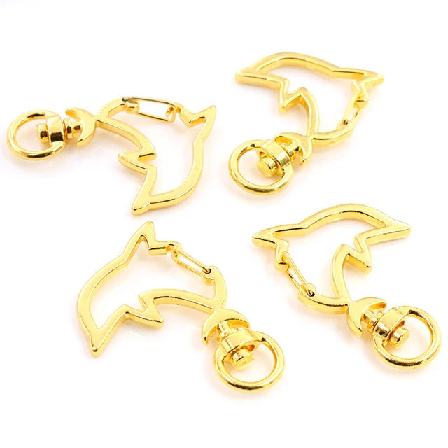 Attaches de porte-clés/ fermoirs doré en forme de dauphin - lot de 5