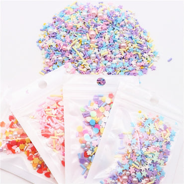 Confettis en pâte polymère pour slime, fimo, résine- ronds, étoiles, faux vermicelles et perles - multicolore - 10g