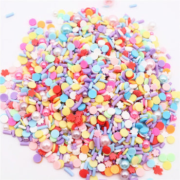 Confettis en pâte polymère pour slime, fimo, résine- ronds, étoiles, faux vermicelles et perles - multicolore - 10g