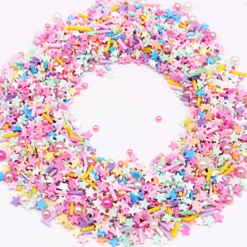 Confettis en pâte polymère - étoiles couleur vives - 10 grammes