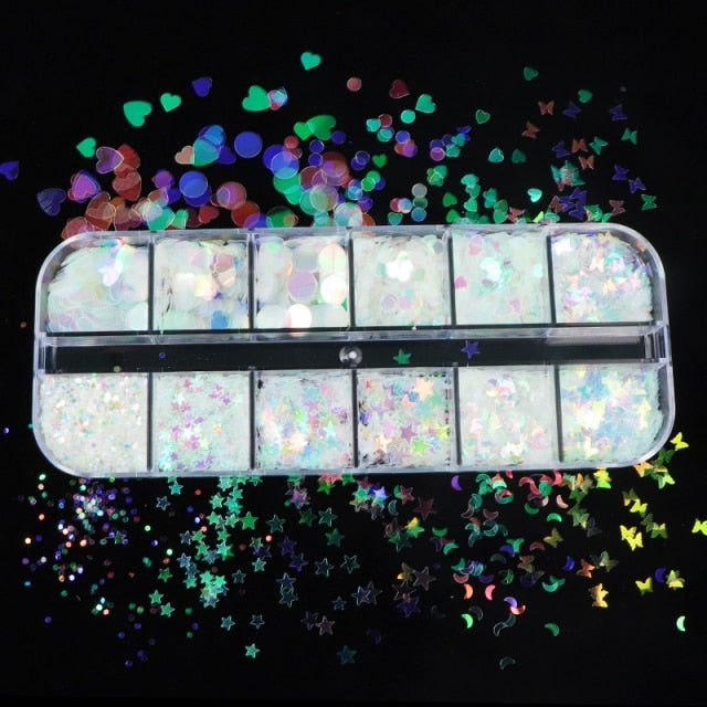 Paillettes sequins holographiques étoile coeur papillon blanc multicolore pour déco résine époxy fimo fondants