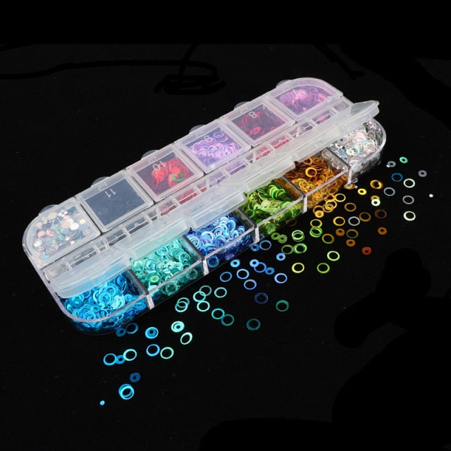 Boite paillettes holographiques sequins ronds cercles creux pour résine epoxy fimo fondants...