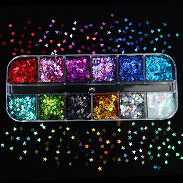 Paillettes holographiques sequins strass étoiles arc en ciel pour résine epoxy fimo fondants...