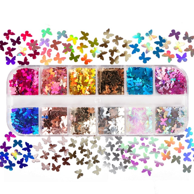 Paillettes holographiques sequins strass papillons arc en ciel pour résine epoxy fimo fondants...